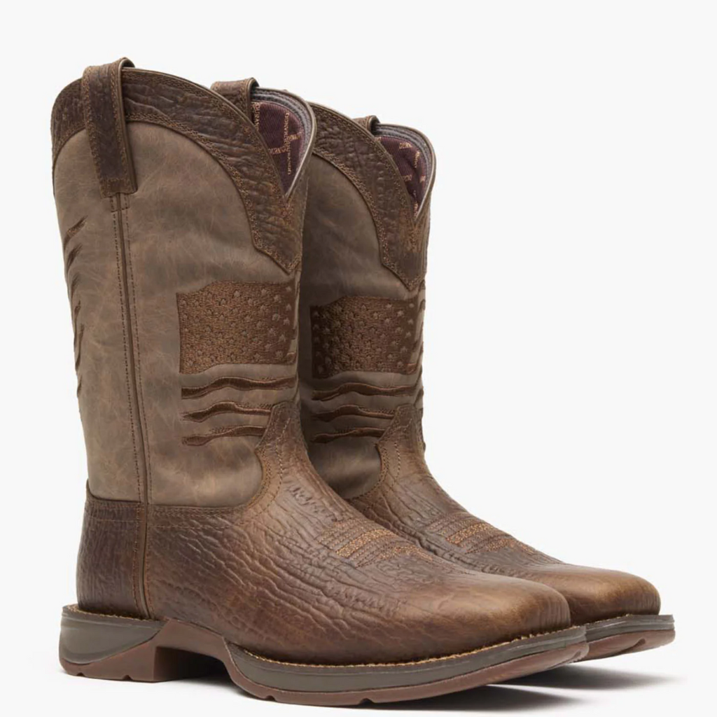 Brown Distressed Flag Embroidery Western Boot