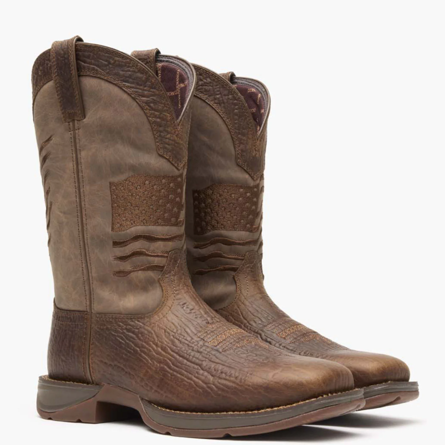 Brown Distressed Flag Embroidery Western Boot