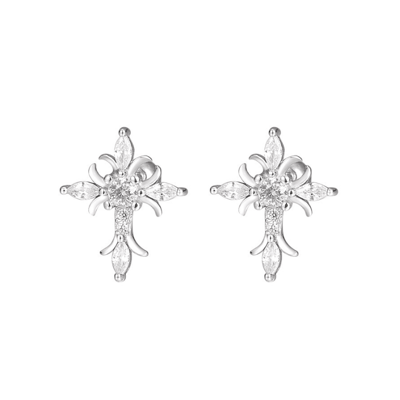 Sterling Silver Floral Cross Bullet Back Earring