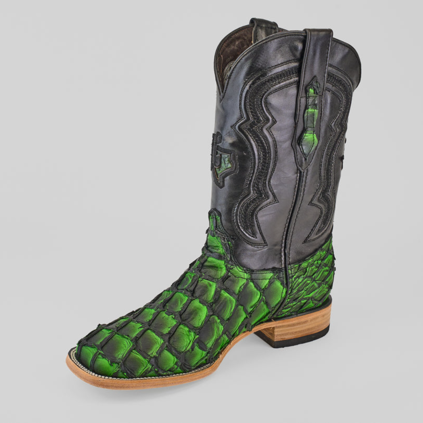Exotic Pirarucu Fish - Swamp Green - Square Toe