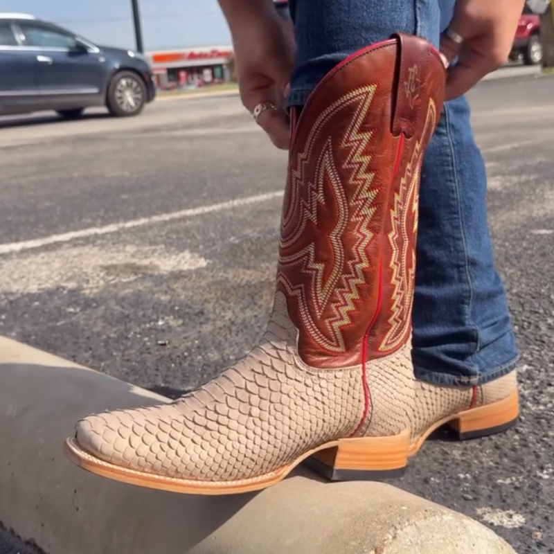 Exotic Python Square-head Boots - Bone