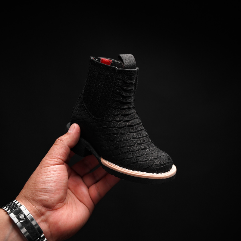 Kid’s Matte Black Python Boots