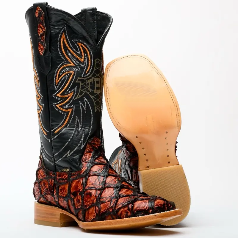 Cognac Jumbo Pirarusu Leather Boots - Square Toe