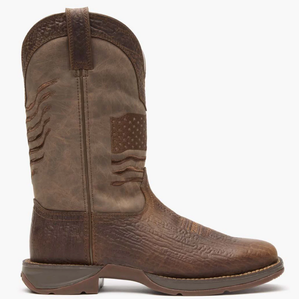 Brown Distressed Flag Embroidery Western Boot