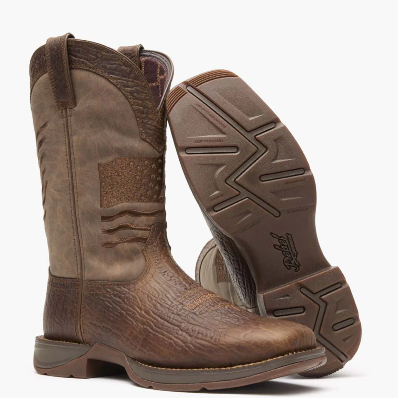 Brown Distressed Flag Embroidery Western Boot