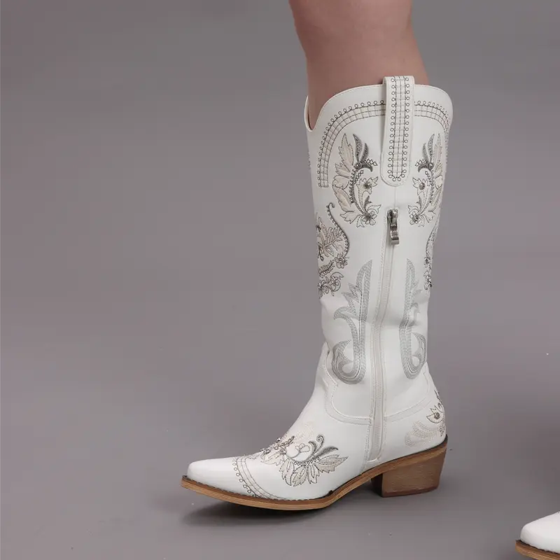 Sparkly Rhinestone Embroidery Tall Western Boots