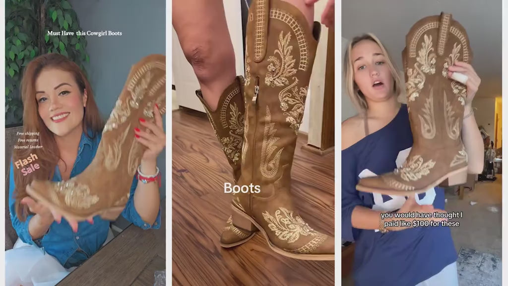 Sparkly Rhinestone Embroidery Tall Western Boots
