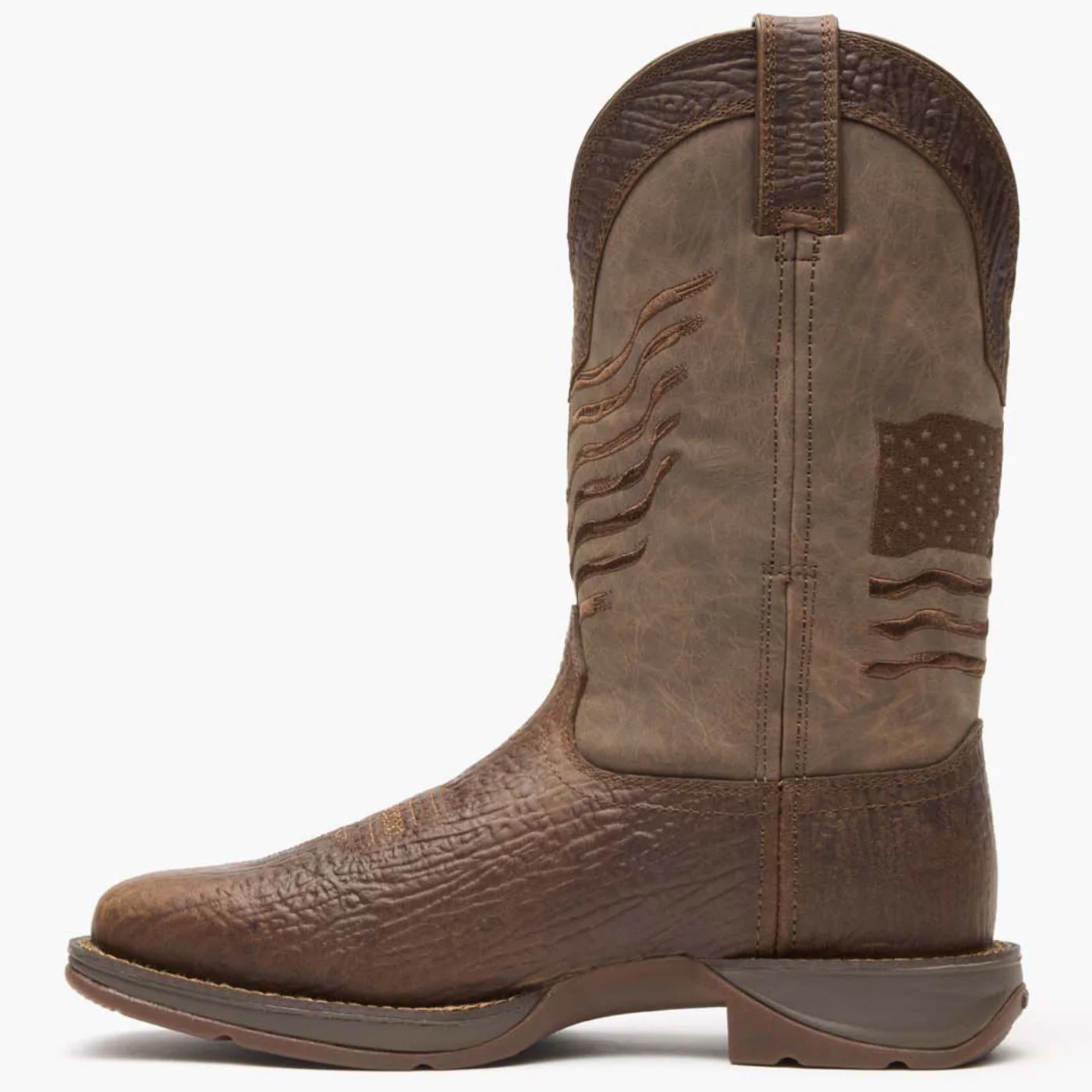 Brown Distressed Flag Embroidery Western Boot