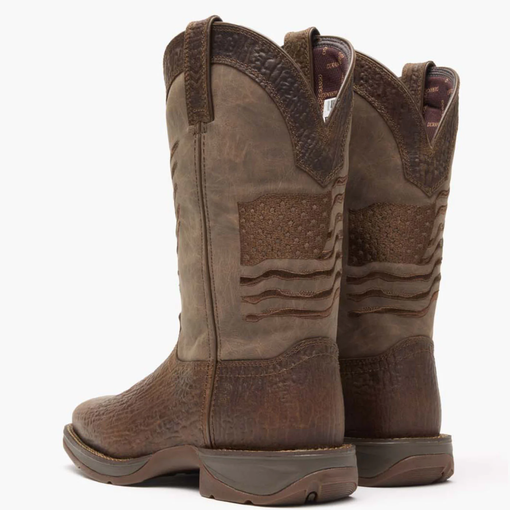 Brown Distressed Flag Embroidery Western Boot